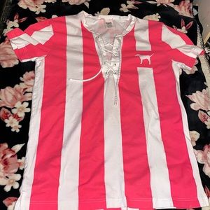Vs Pink White and Pink Striped Tee